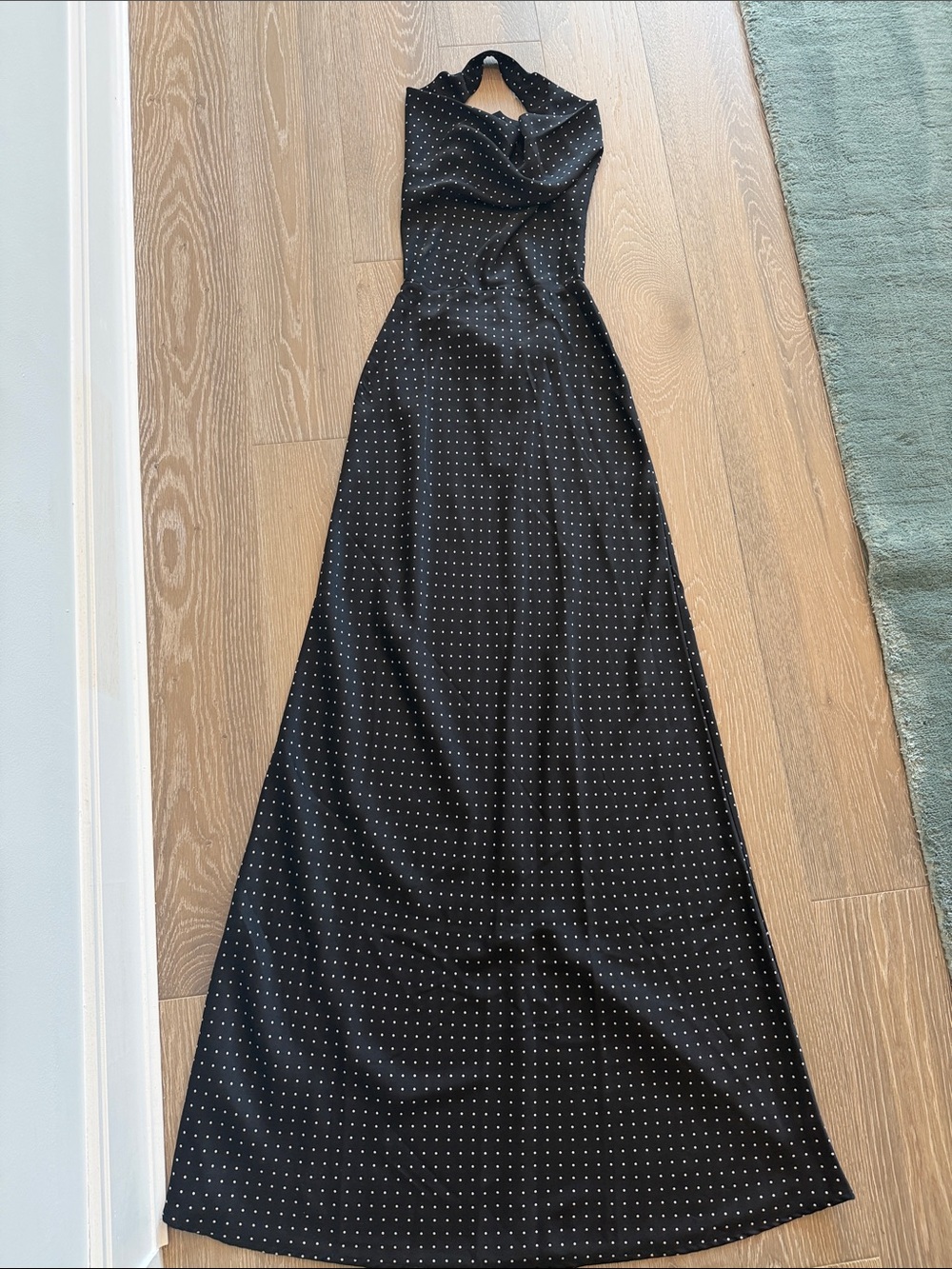 WeWoreWhat Black Maxi Halter Dress with White Dot Print